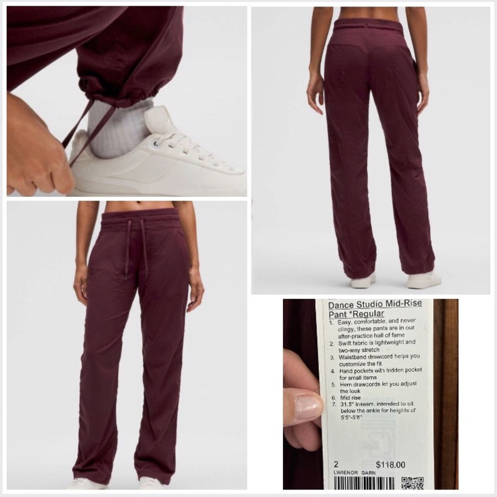 NWT Lululemon dance studio pants joggers garnet 2 Brand new XS sold out color